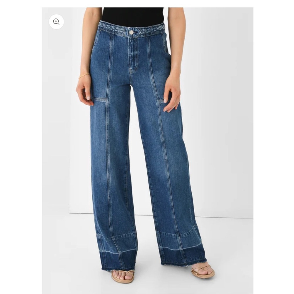 FRAME Denim Wide Leg Jeans Blue Braided Belt Frayed Hem Patchwork Womens